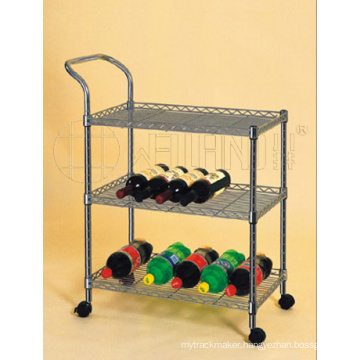 Mobile Metal Storage Wine Display Rack Shelving Trolley